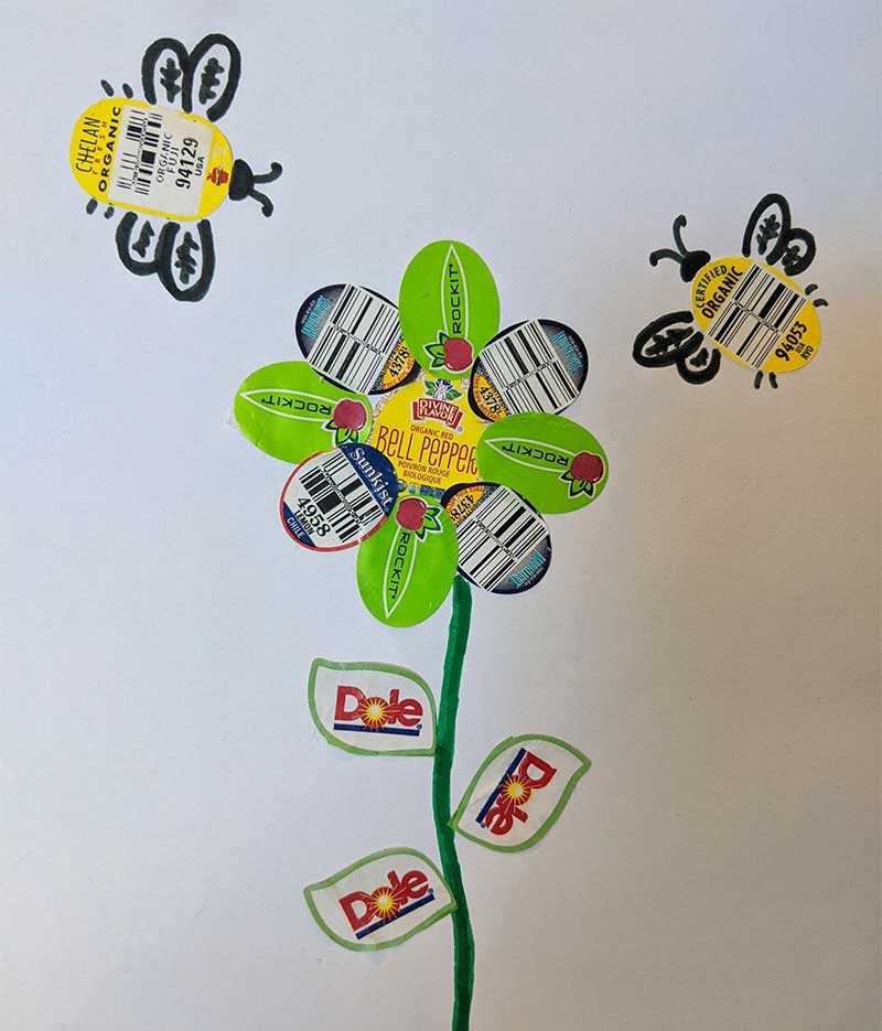 produce stickers in a flower