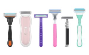 Blades realistic. Man and woman razor tools depilation accessories vector pictures set