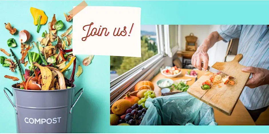 person putting food into kitchen compost pail